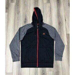 Adidas Climawarm Fleece Hoodie Jacket Mens Large Full Zip Hooded Black/Gray